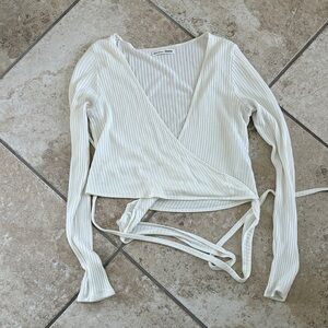 Reformation Petalo Cream Ribbed Wrap Top Sweater M